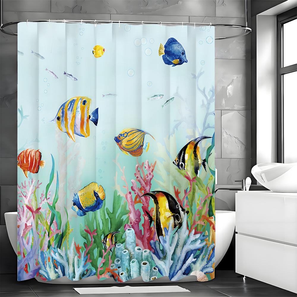 Lumea Subacvatică Pești Tropicali Coral Alge Marine Cortină de Duș, Cortină de Duș Decorativă pentru Baie, Cortină de Duș Impermeabilă cu