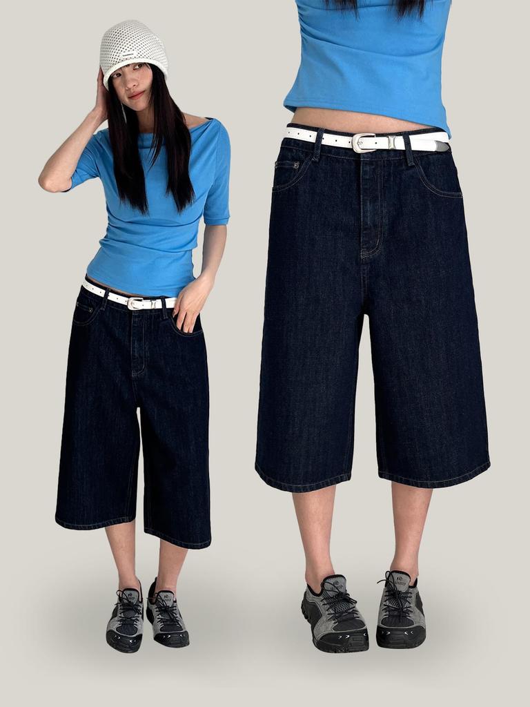 Yuyi 2026 Spring Women's Retro Wide-Leg Mid-Length Denim Jeans