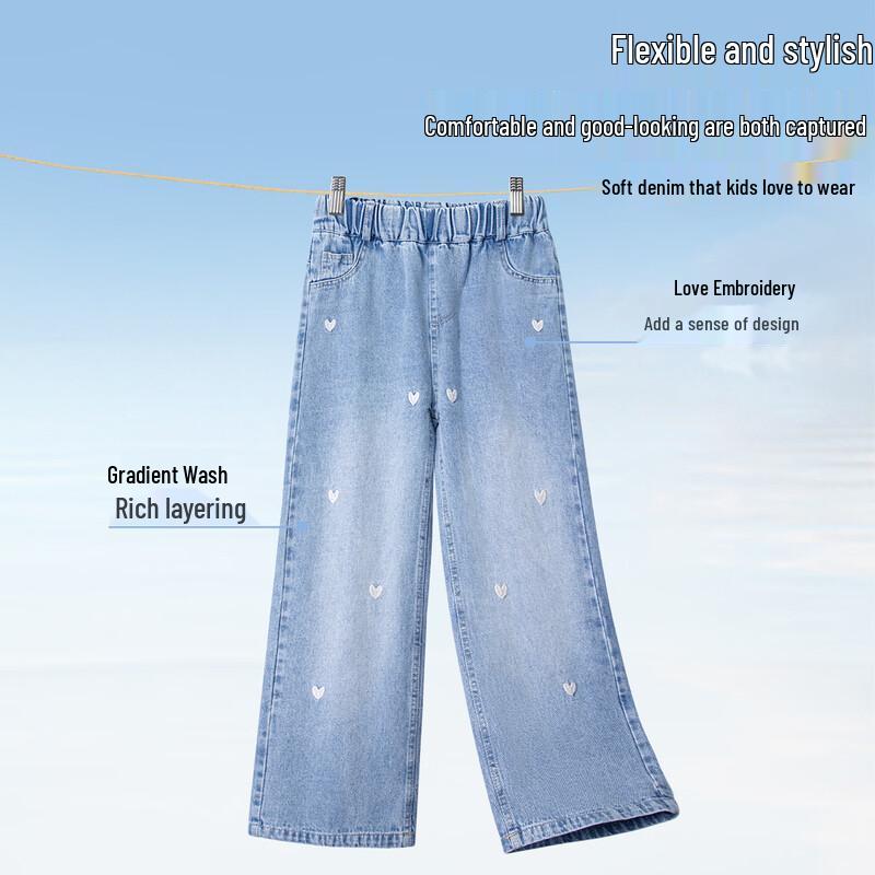 Girls' Crew Neck Sweatshirt & Embroidered Denim Pants Set