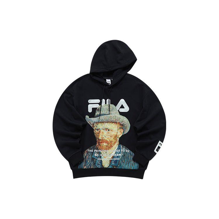Fila X Van Gogh Museum Collaboration Printed Sports Knit Hoodie Men Hoodie Black F11M218202F-BK