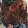 Ladies' Bohemian Floral Print T-Shirt Round Neck Long Sleeve Casual Top, Opaque And Machine Washable, Suitable for Spring