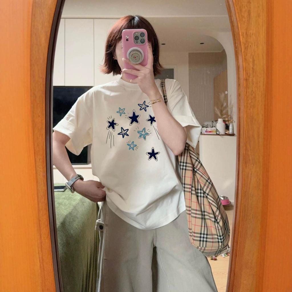 American white star short-sleeved t-shirt female summer student loose design sense niche unique huge good-looking half-sleeved top