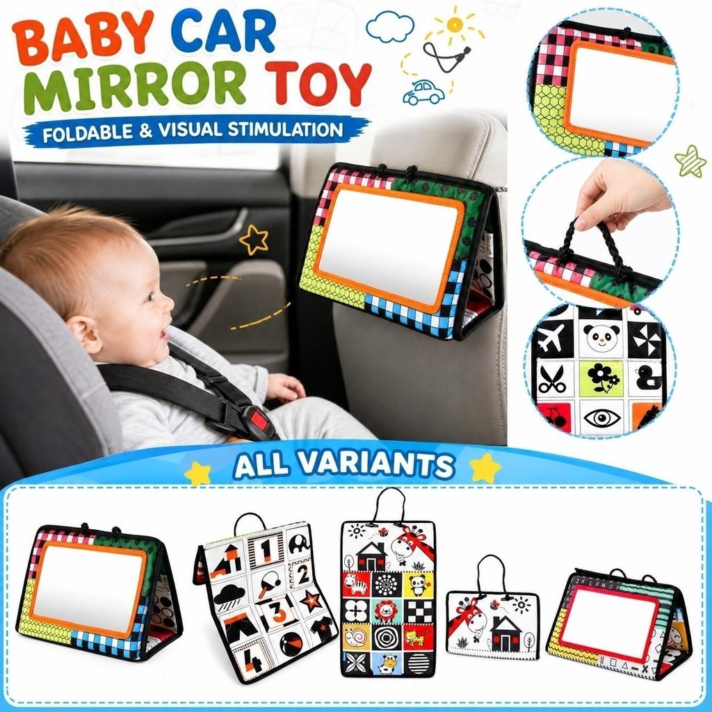 Foldable Car Mirror Toy for Backseat Amusing Distorting Mirror Hanging Pendant
