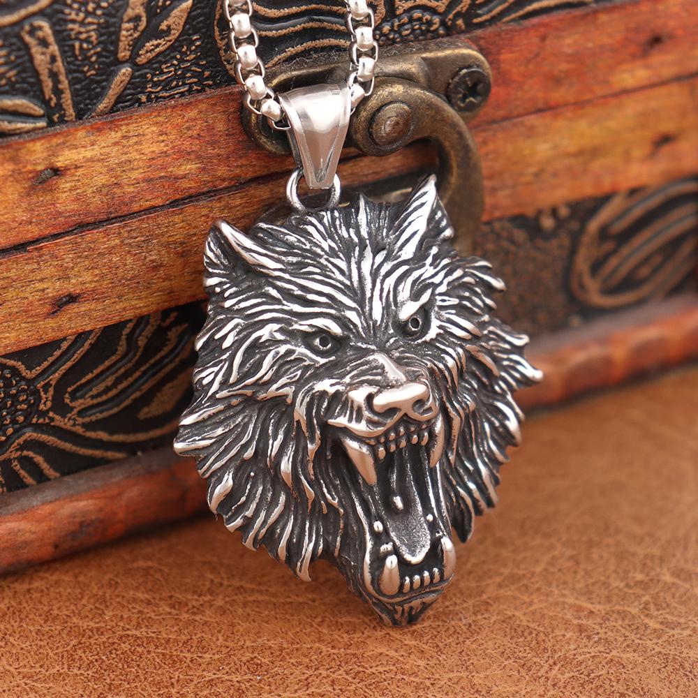 Trendy Nordic Viking Wolf Necklace for Men Popular Charm Stainless Steel Mythology Fenrir Necklaces Amulet Jewelry