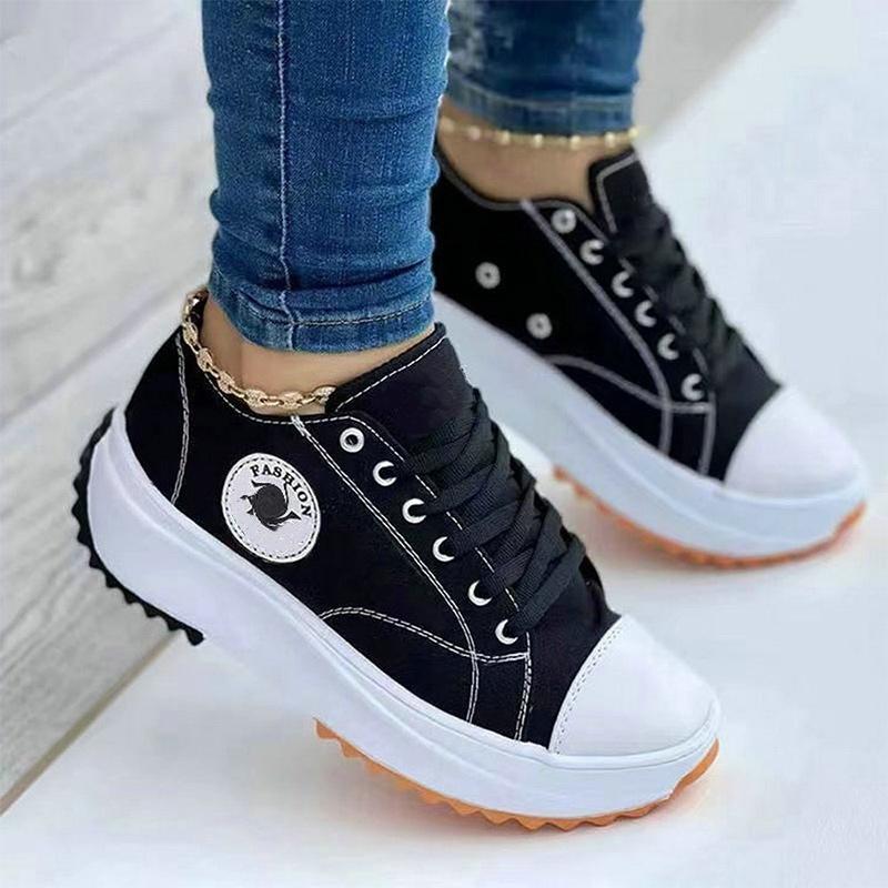 

Women Patterned Canvas Sneakers Women s Casual Shoes 2025 Spring Autumn Flat Lace-up Shoes Zapatillas Mujer Chaussure Femme 43 чёрный