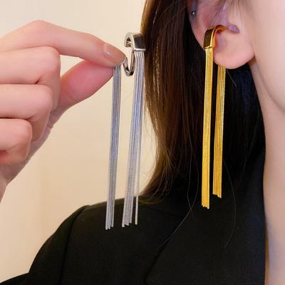 Fashion Exaggerated Metal Style Long Fringed Earrings Light Luxury Without Ear Piercings Earbone Clip High-end Temperament Earrings