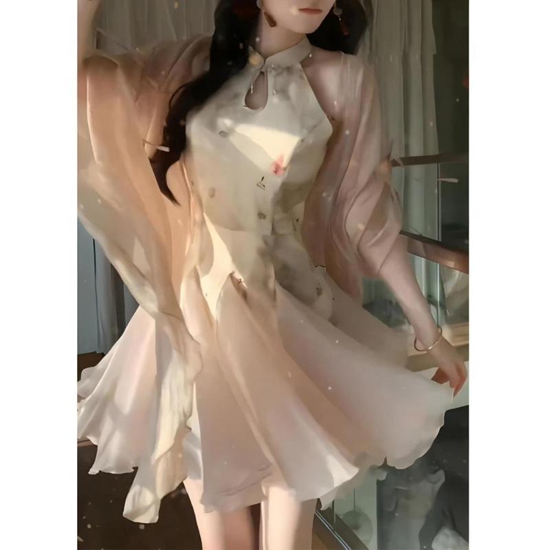 New Chinese women's clothing national style improved cheongsam sleeveless dress summer high-end temperament waist fluffy short skirt