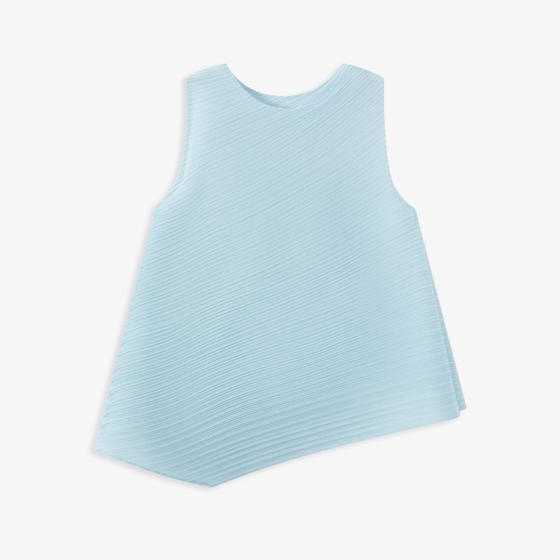 

Aozhi Country Light French Style Fresh Blue Adjustable Waistcoat Pleated Tops + Double-Layered Tassel Print Skirt Suit N Sky Blue Tops S