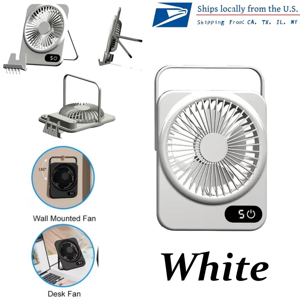 Portable USB Desk Fan with 5000mAh Battery, 15H Ultra Quiet Operation, 180° Adjustable Tilt, 4-Speed Settings