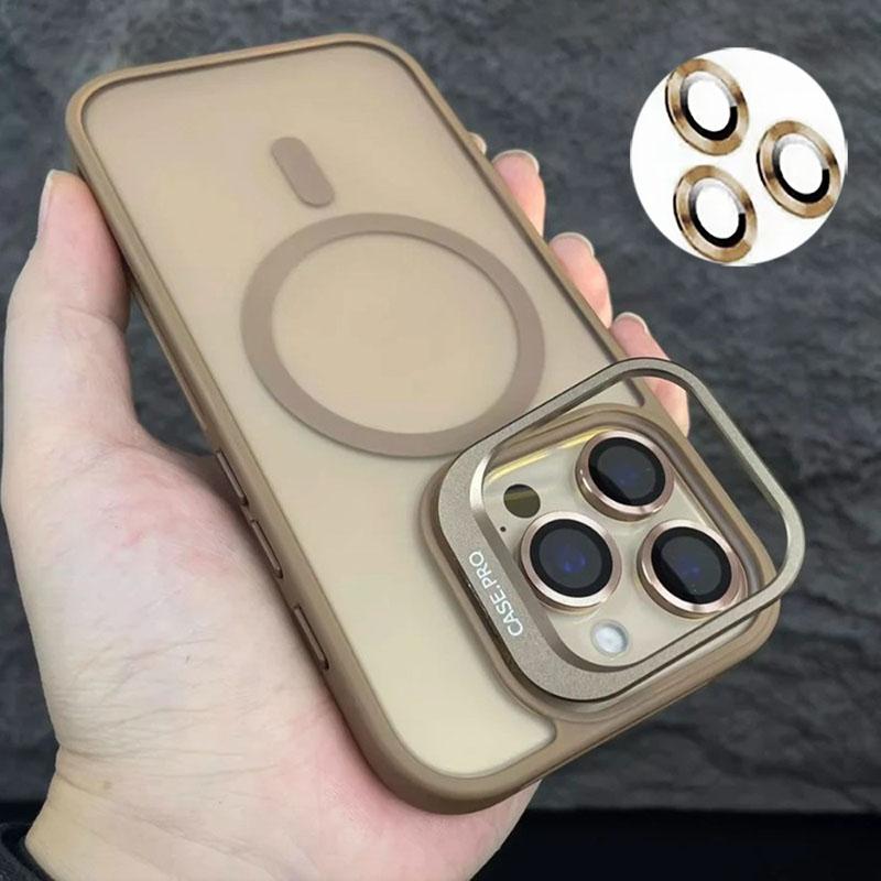 For Magsafe Stand Glass Lens Protection Phone Cases For iPhone 16 15 14 13 12 11 Pro Max Plus Shockproof Matte Magnetic Cover