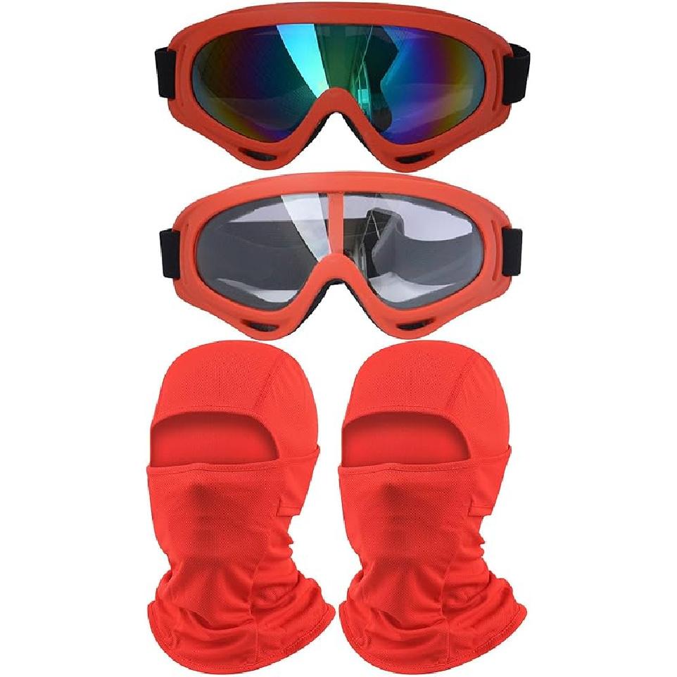 2Pcs Motorcycle Goggles With 2Pcs Balaclavas, Dirt Bike ATV Motocross Riding Racing Ski Goggle Safety Glasses