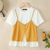 ZANZEA Womens Summer Round Neck Patchwork Short Sleeve T-shirts
