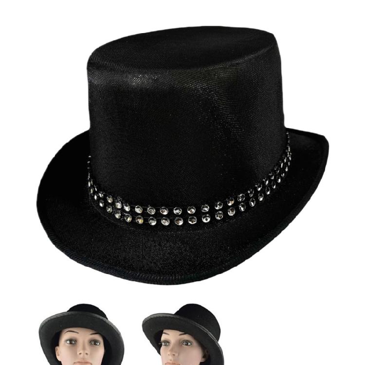 Eye Catching Rhinestones Tall Hat Cosplay Hat Stage Show Hat Halloween Costume Ceremony Hat Evening Party Magicians Hat