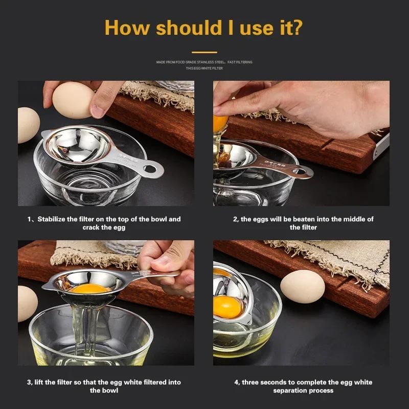 Egg Yolk Separator Stainless Steel Eggs White Filter Kitchen Gadgets Separating Funnel Spoon Divider Kitchen Utensils