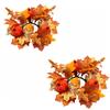 2 Piece Artificial Maple Leaf Pumpkin Candle Holder Wreath Set for Autumn Harvest Festival Thanksgiving Table Centerpiece Decor