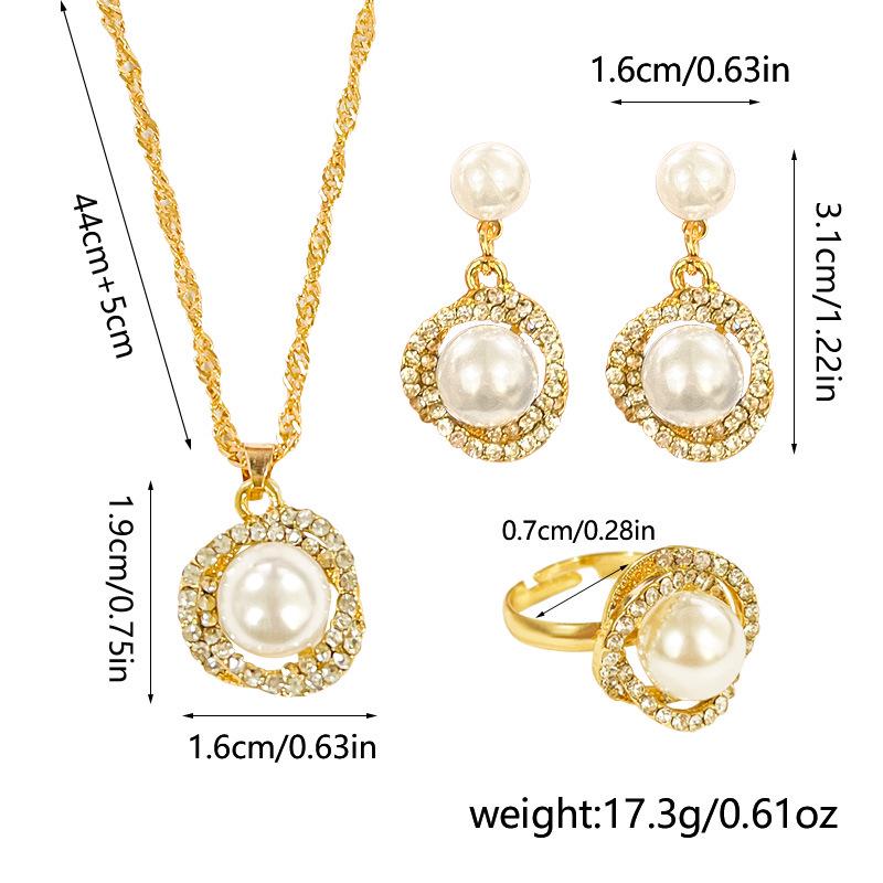 Korean Luxury Pearl & Diamond-Inspired Jewelry Set: Necklace, Earrings, Ring