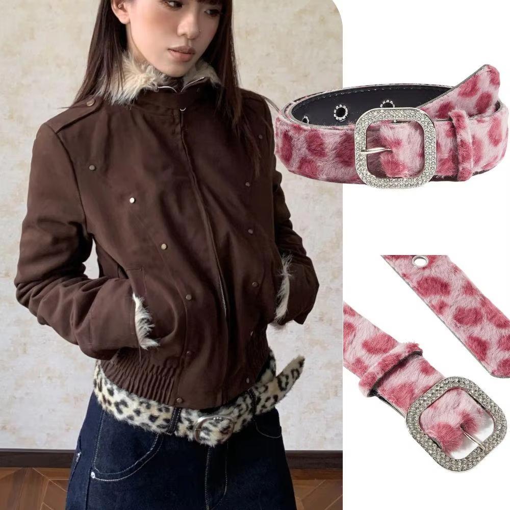 Fashion Animal Fur Waistband Soft Pink Plush Belt Gothic Y2k Women Belt Multifunctional Wide Waistband Belt For Outdoor Daily