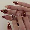 Sparkling Almond-Shaped French Star Moon Cross Rhinestone False Nails