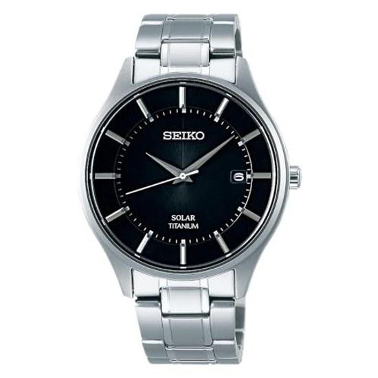SEIKO SELECTION SBPX103 Mens Wristwatch Made Japan Solar Rechargeable Date Calendar Equipped Sapphire Glass Black Dial Pure Titanium Case Band