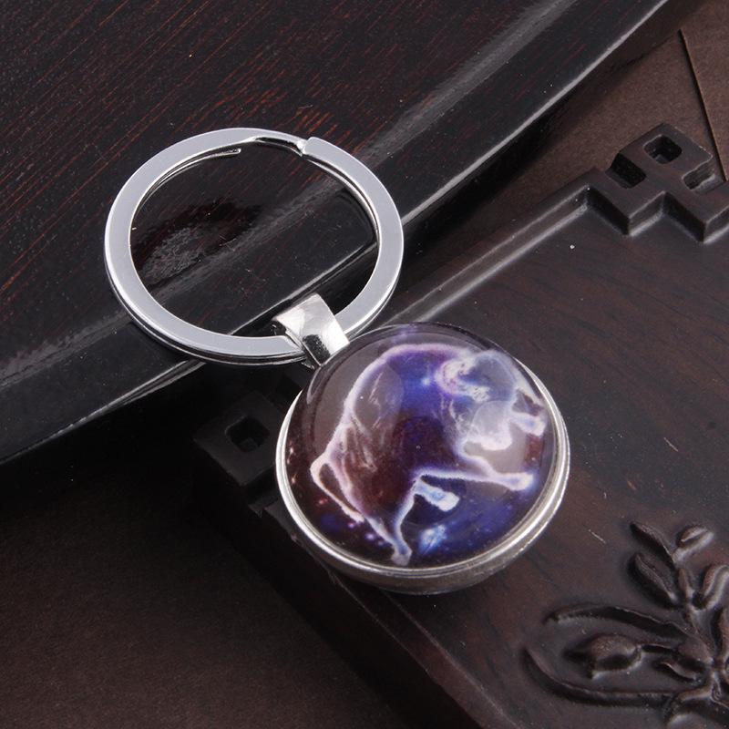 Luminous Scorpio Virgo Crystal Keychain: Double-Sided Glass Pendant Metal Keyring