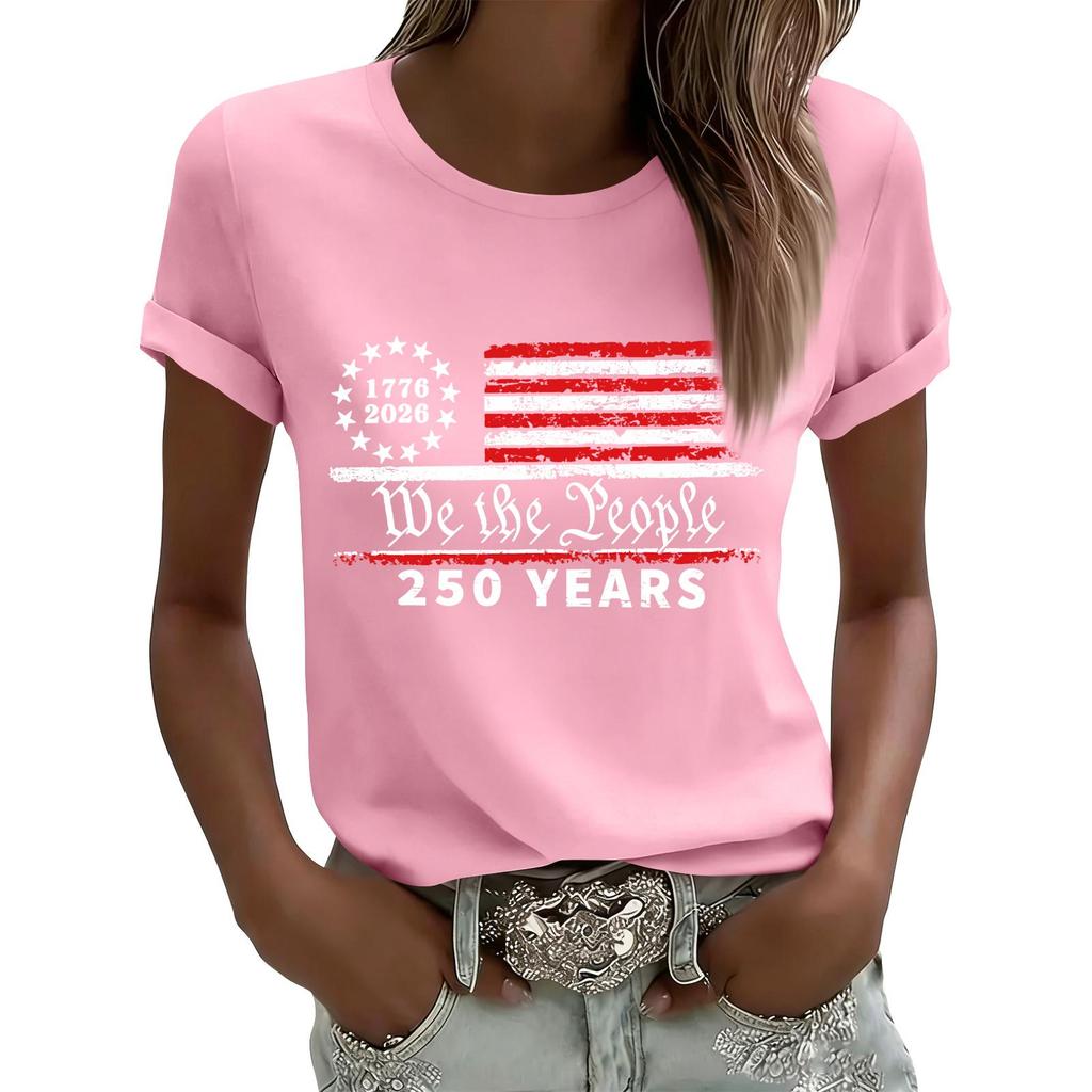 Women's Casual Printed T-Shirt Round Neck Pullover Short Sleeve Top