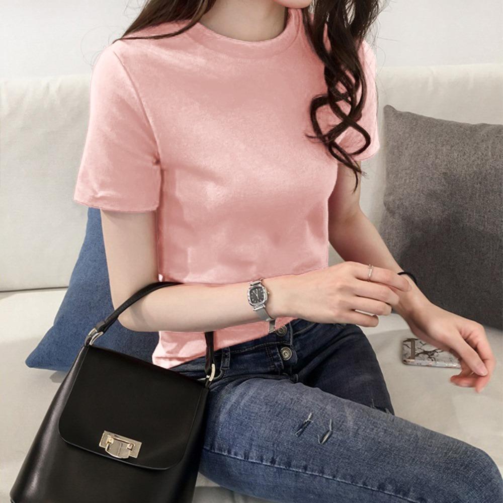 ins women's loose t-shirt women's summer 2026 Korean version of the new slim-fit solid color women's t-shirt
