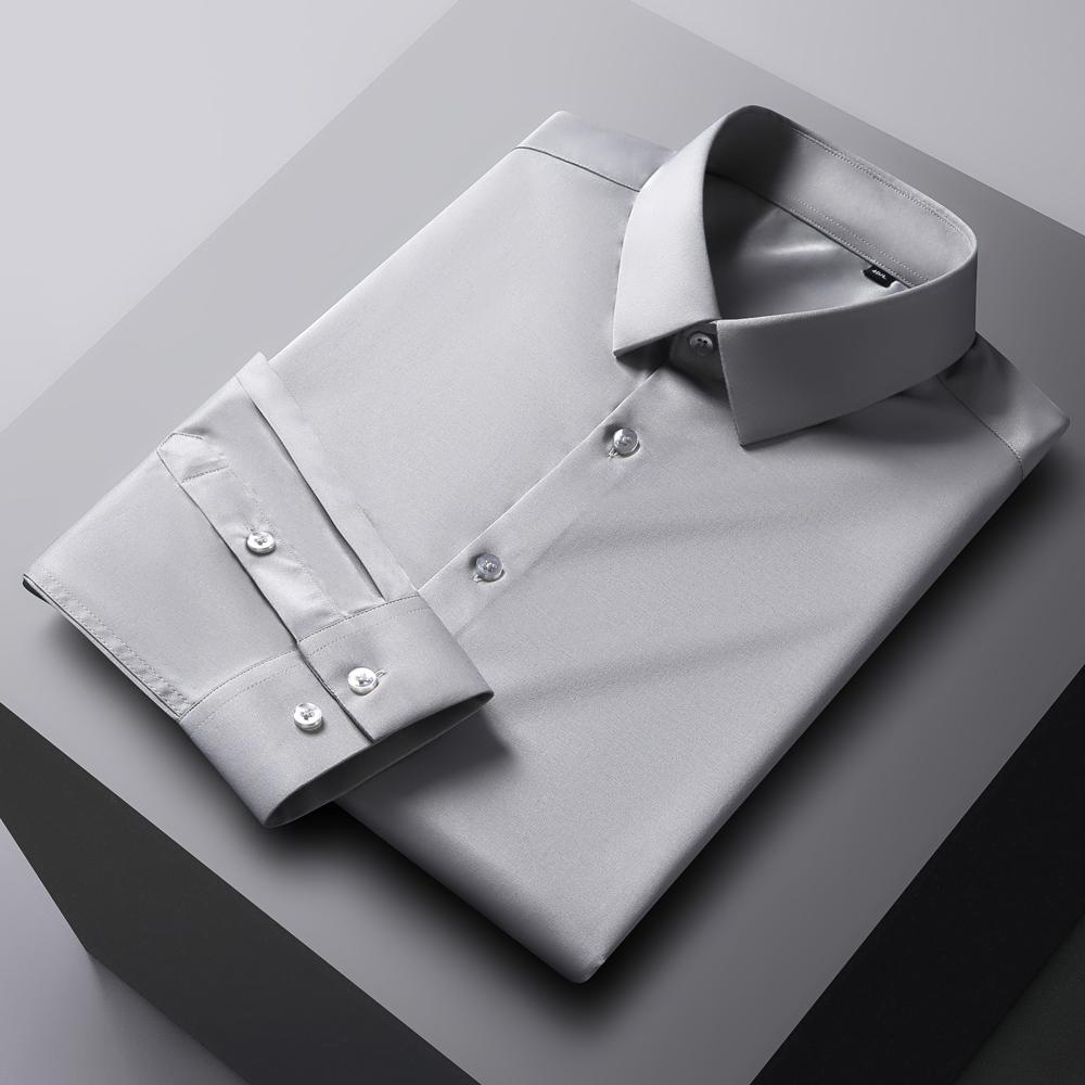 Cămașă de rochie pentru bărbați, cu mânecă lungă, de culoare uni, fără călcare, elastică, mătăsoasă, prietenoasă cu pielea, ușor de întreținut, formală, îmbrăcăminte pentru bărbați, cămașă cu nasturi
