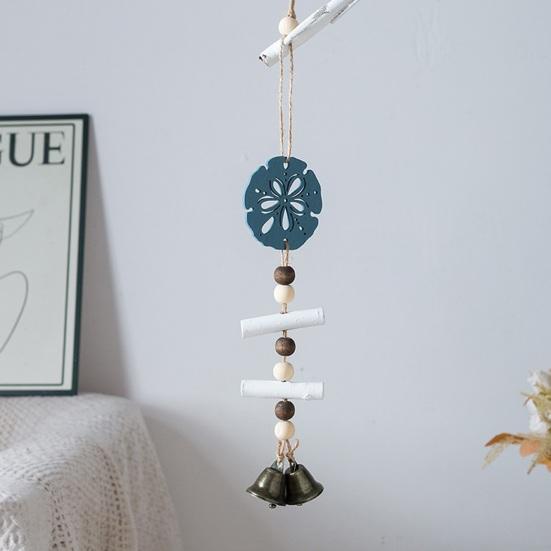 Beach Ocean Starfish Hanging Decoration with Bell Farmhouse Rustic Wooden Sailboat Shell Ornament Summer Nautical Coastal Wind Chime Pendant