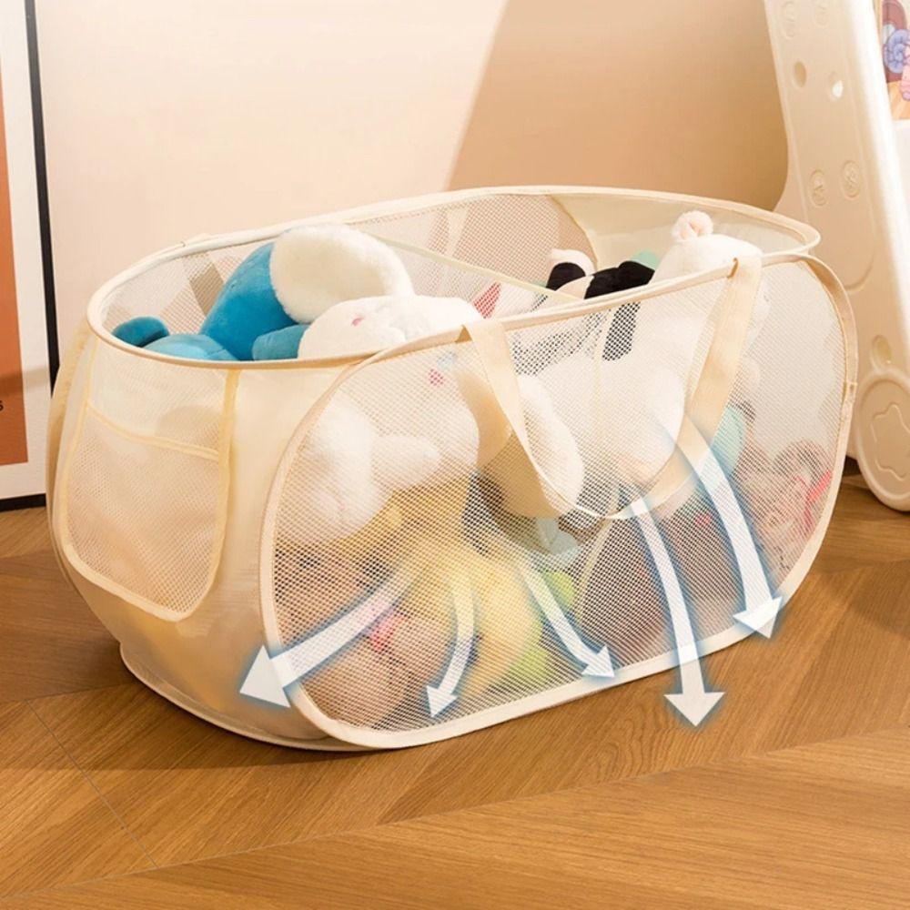 Mesh Kids Toy Storage Bin Large Capacity Plush Toys Organizer Household Storage Bag Living Room