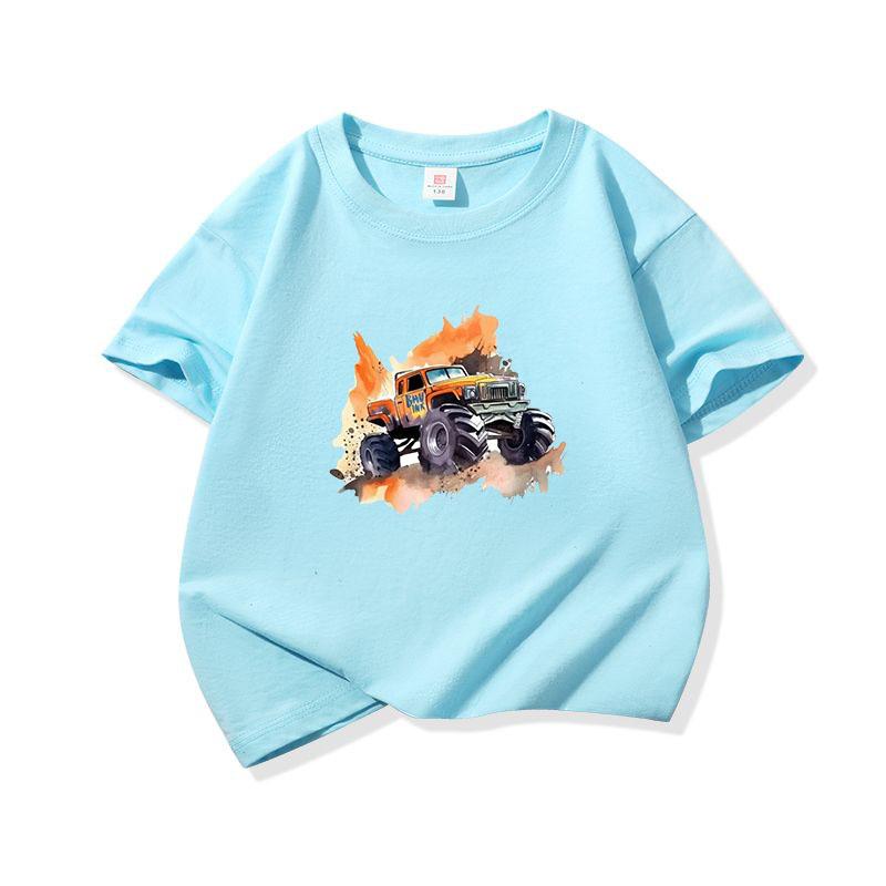 Kids Cotton T Shirt Bold Splash Offroad Car Print Crew Neck Short Sleeve Tee Casual Breathable Boys Girls Summer Tops