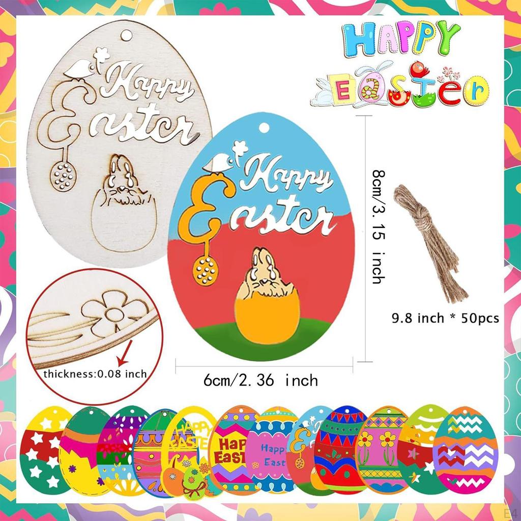 Påskägg Träskivor Hängande Ornament Kreativt DIY Hantverk för Barn Vuxna Dekorationer