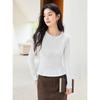La Chapelle Women's Solid Color Long Sleeve Ruffle Hem T-Shirt