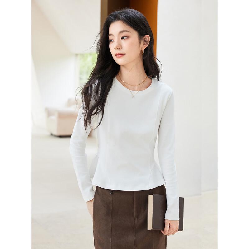 La Chapelle Women's Solid Color Long Sleeve Ruffle Hem T-Shirt