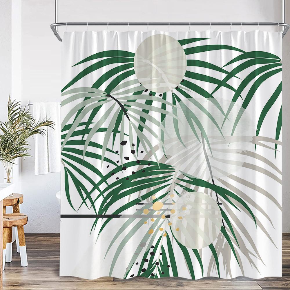 Tropical Leaf Shower Curtain Green Leaves Palm Monstera Banana Leaf Nordic Polyester Bath Curtain Modern Home Decor For Bathroom