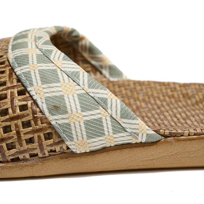 Woven Rattan Slippers With Soft Linen Lining, Casual Open Toe Slip On Shoes, Comfortable Indoor Home Slides