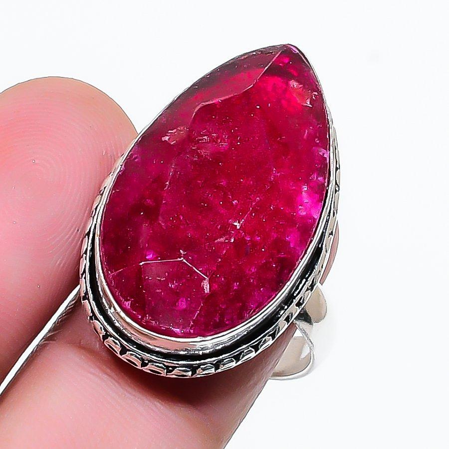Natural Ruby(Simulated) Gemstone 925 Sterling Silver Jewelry Ring Size 8 AR-17693