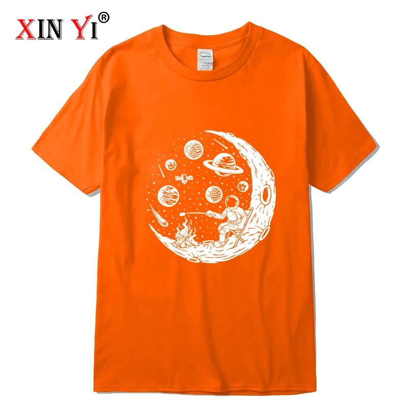 Mens Tshirt High Quality 100 Cotton Funny Astronaut Moon Barbecue Print Casual Loose Cool Men Oneck Tshirt Tee Tops