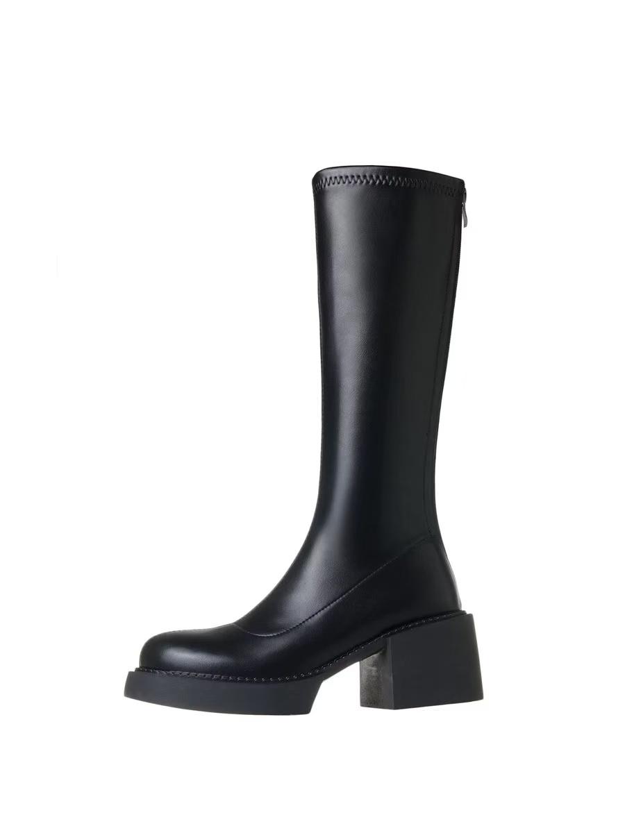 

Модная женская обувь, зимняя, новая, однотонная, на молнии сзади, 2024, горячая распродажа, модная, круглая, износостойкая обувь для женщин 42 чёрный