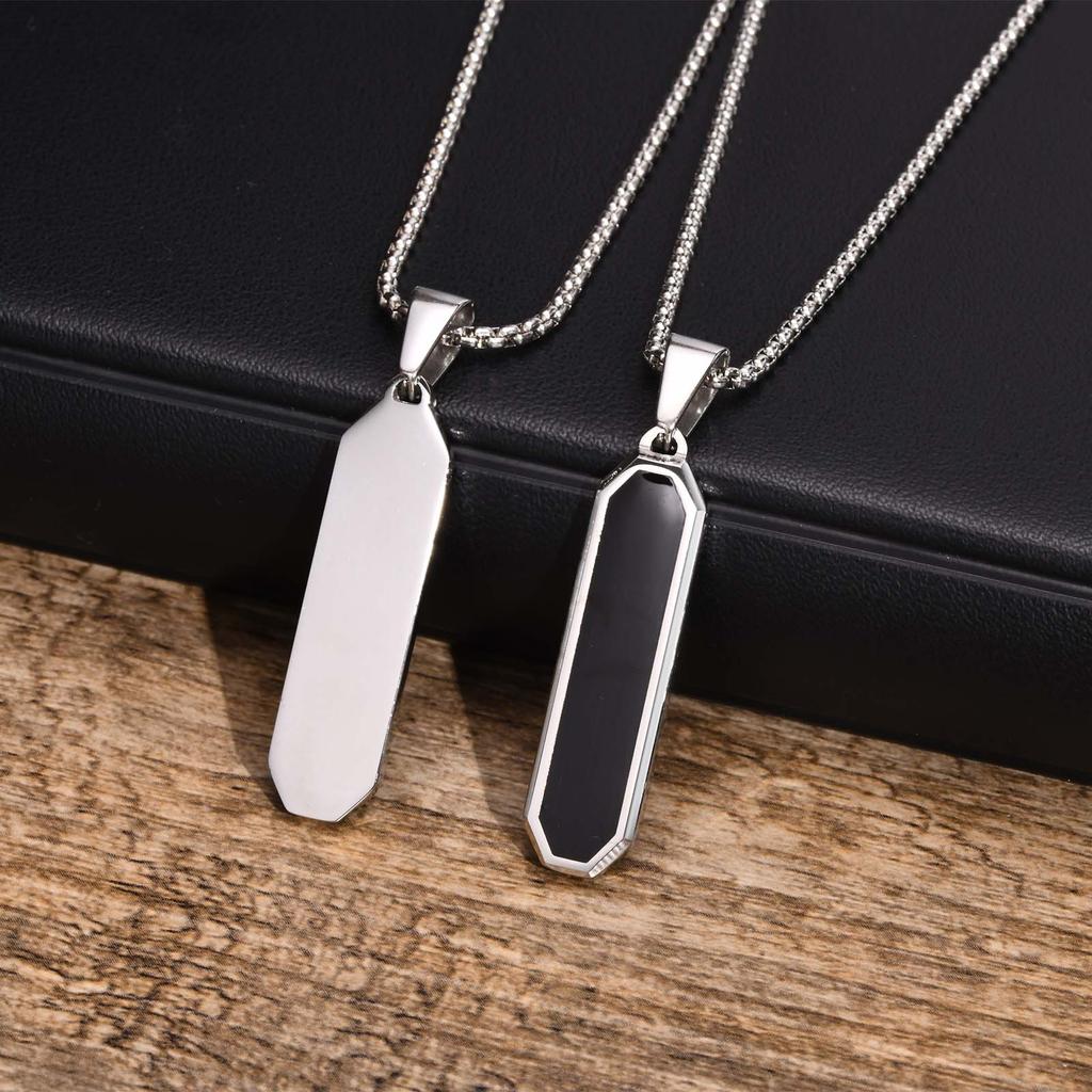 Vnox Casual Black Color Bar Necklaces for Men,Minimalist Stainless Steel Geometric Pendant Collar Gift Jewelry