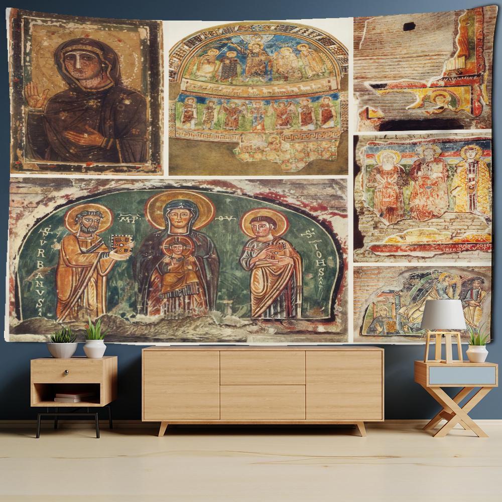 Religiösa Figurer Oljemålning Tapestry Väggbonad Retro Bohemisk Hippie Matta Sovsalrumsdekor