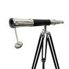 Marine Brass Telescope Single Barrel  Wooden Adjustable Tripod Floor Standing Black Leather Chrome Finish Home Office Decor
