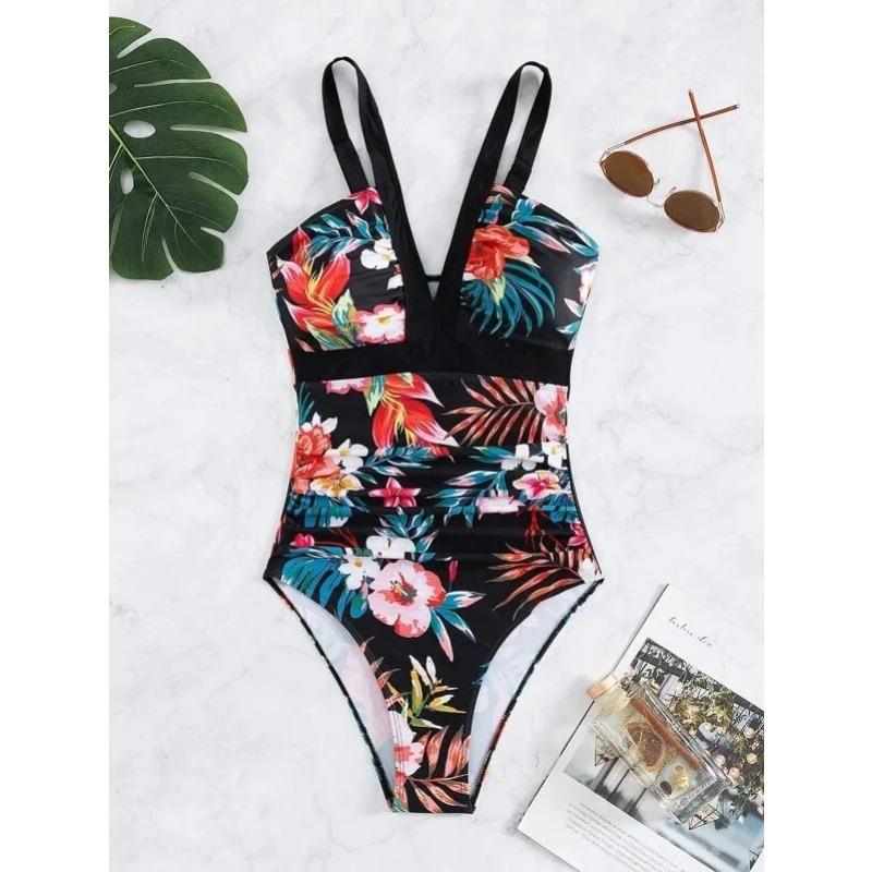 Women's Bikini One-piece Swimsuit Fashion Print Deep V Sexy Bikini Swimsuit One-Piece Suits Bathing Suit Women Swimwear