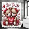 Valentine'S Day Cute Bear Floral Love Shower Curtain, Bathroom Decorative Shower Curtain, Waterproof Shower Curtain With Hooks