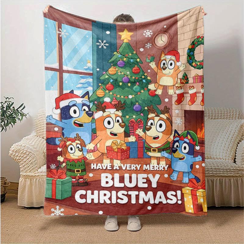 1Pc Bluey'S Festive Friends Blanket Soft And Comfortable Casual Warm Camping Travel Christmas Halloween Gift M92138