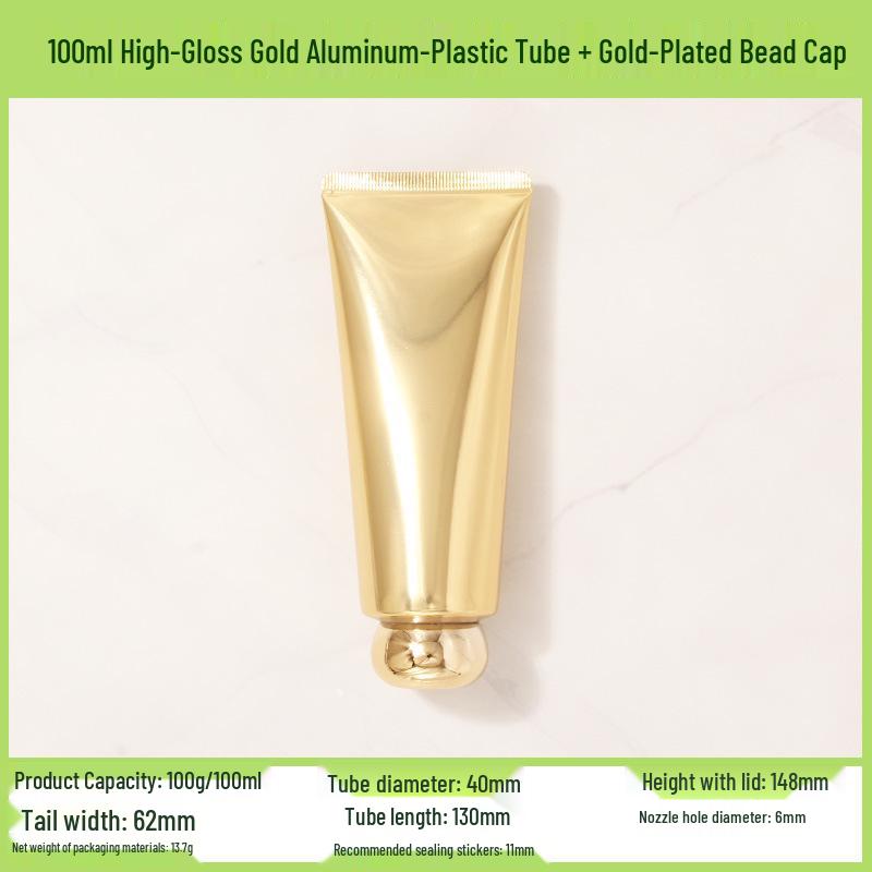 In Stock 100ml/100g High Gloss Gold-Silver Aluminum-Plastic Cosmetic Tube with Acrylic Cap - Refillable PE Empty Bottle