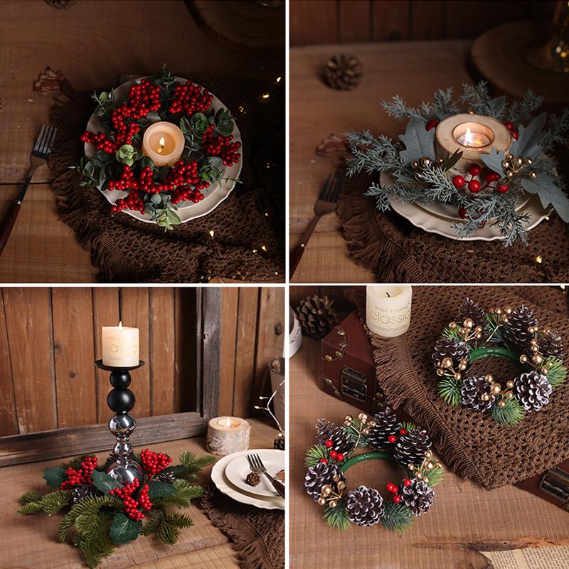 1 ks Vánoční stolní dekorace Svícenový kroužek Mini věnec Svícnový věnec Dekorace jídelního stolu