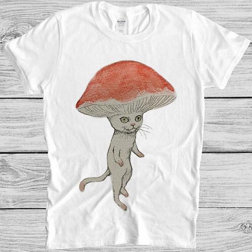 Magic Mushroom Cat Hat Parody Top Cool Meme Gift Tee T Shirt M1152