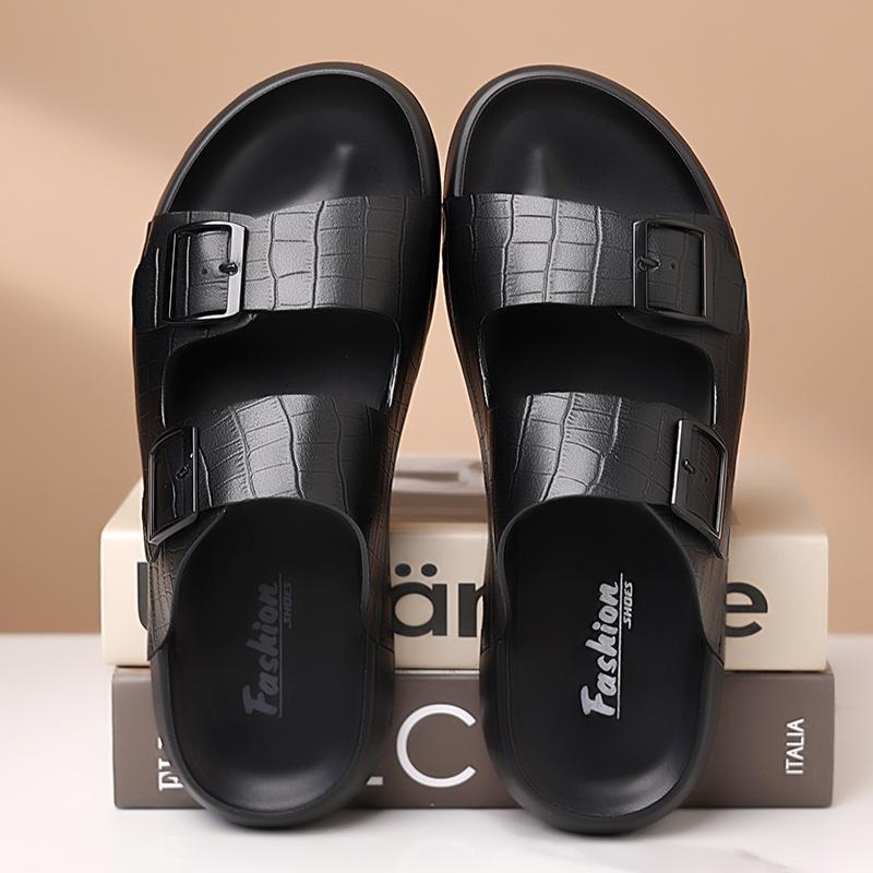 Fashion Summer Men Thick Bottom Slippers Leather High-quality Comfort Home Beach Vacation Slippers Casual Outdoor Breathable Beach Shoes