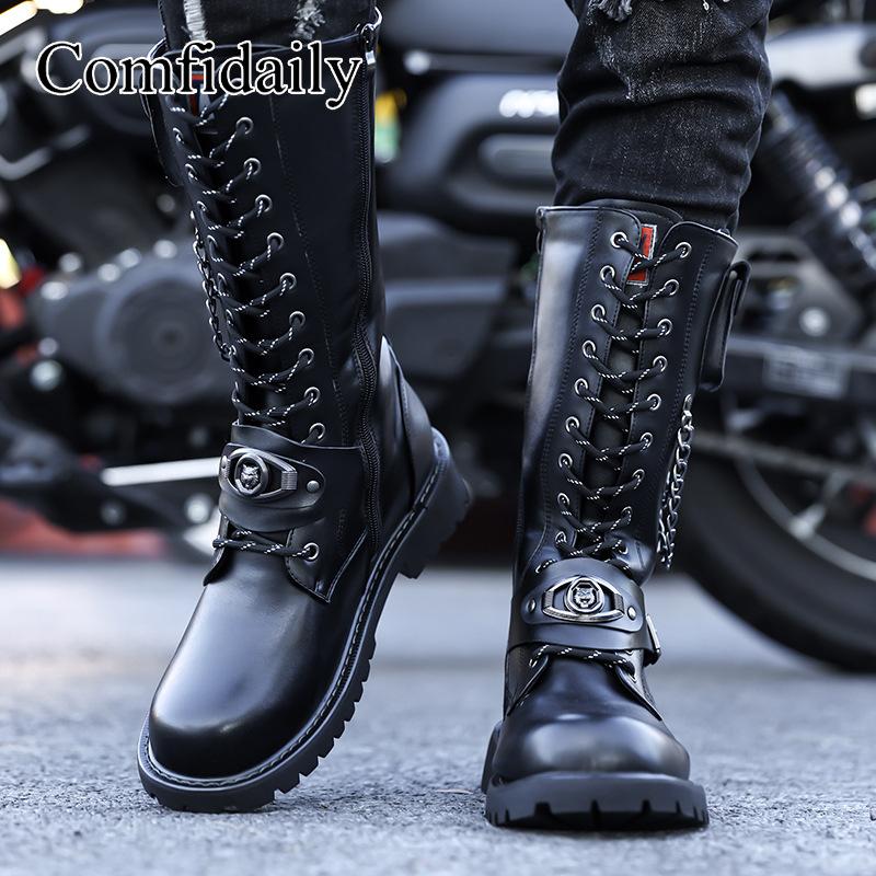 Men's Boots Fashion Motorcycle Boots Punky Style Knight Boot Classic Western Cowboy Boots Men Mid-calf Leather Boot Botas Hombre