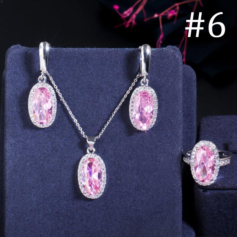 WWJ Super Sparkling Oval Shape Cubic Zirconia Engagement Ring Necklack Earrings Set